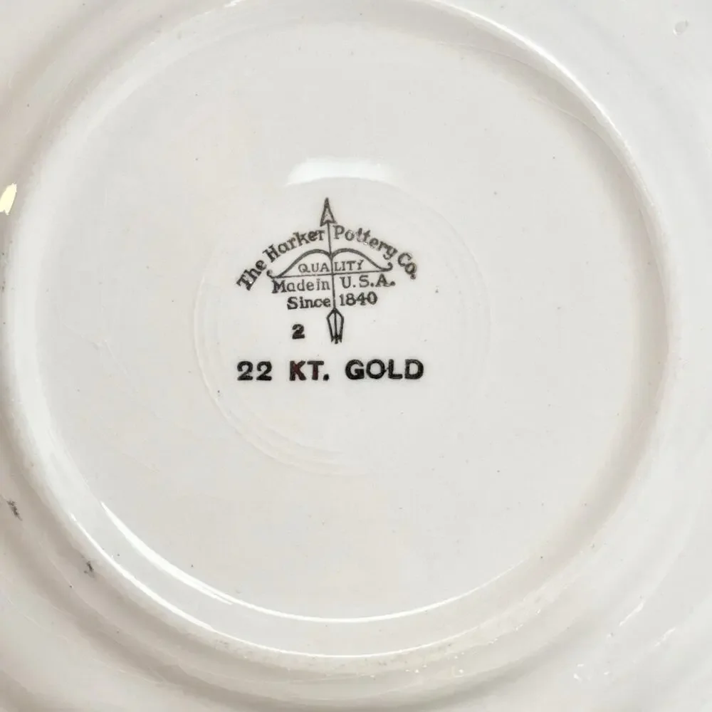 Harker Pottery Co Wild Rose Dessert Plates 22K Gold Rim Bread USA 1940s Tea 4